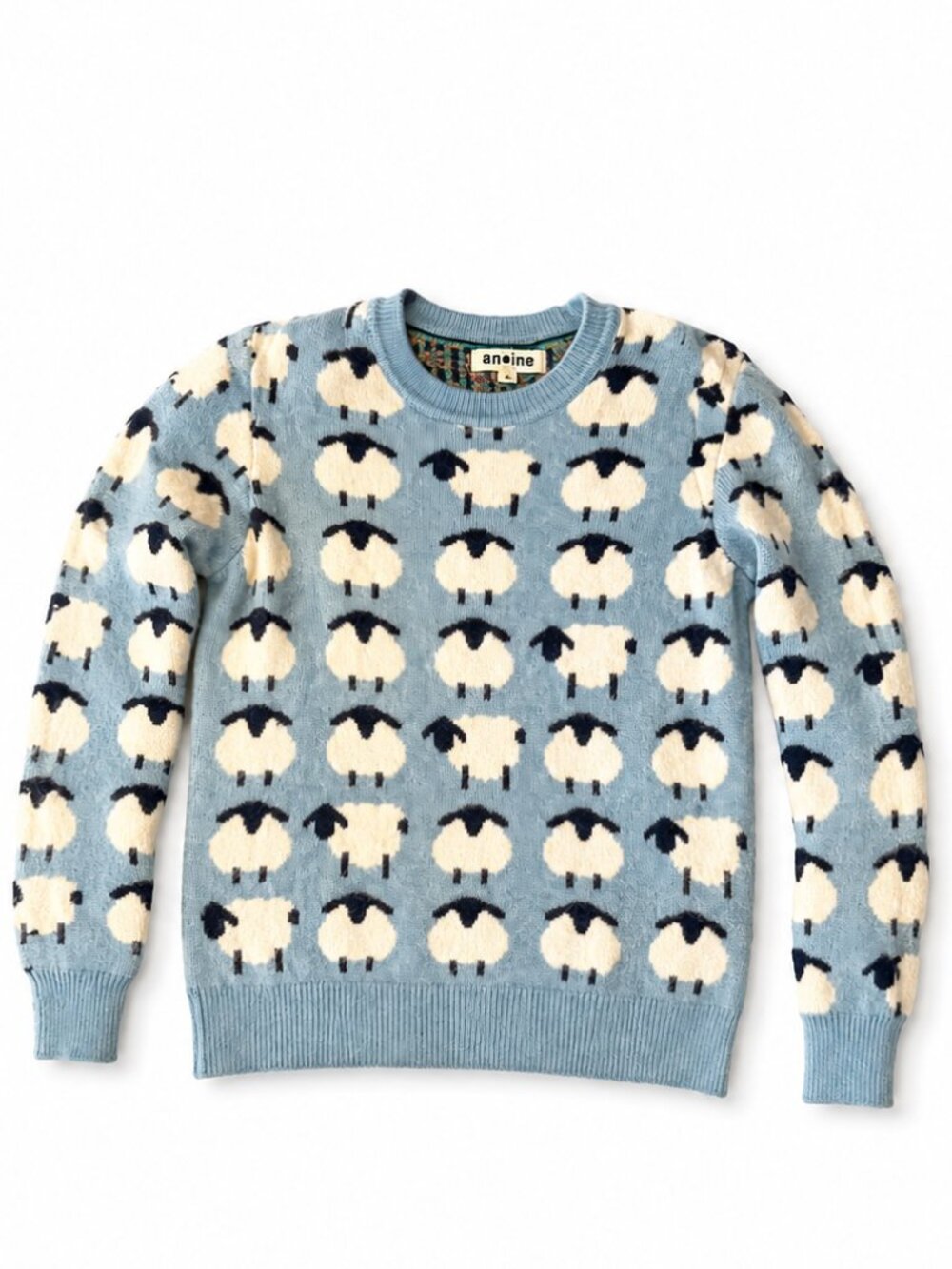 Boden Sheep Sweater Women’s XS Blue Woolly Lamb Novelty Print Crewneck EUC
